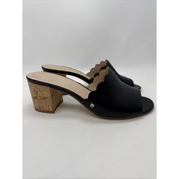 kate spade Shoes - Kate Spade Black Leather Scalloped Edge Block Heel Open Toe Mules Women's 8.5M